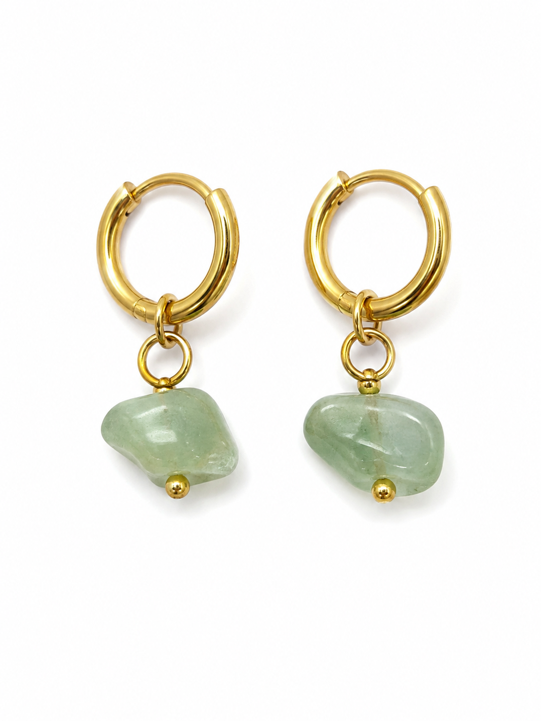 Pendiente aro dorado y piedra verde