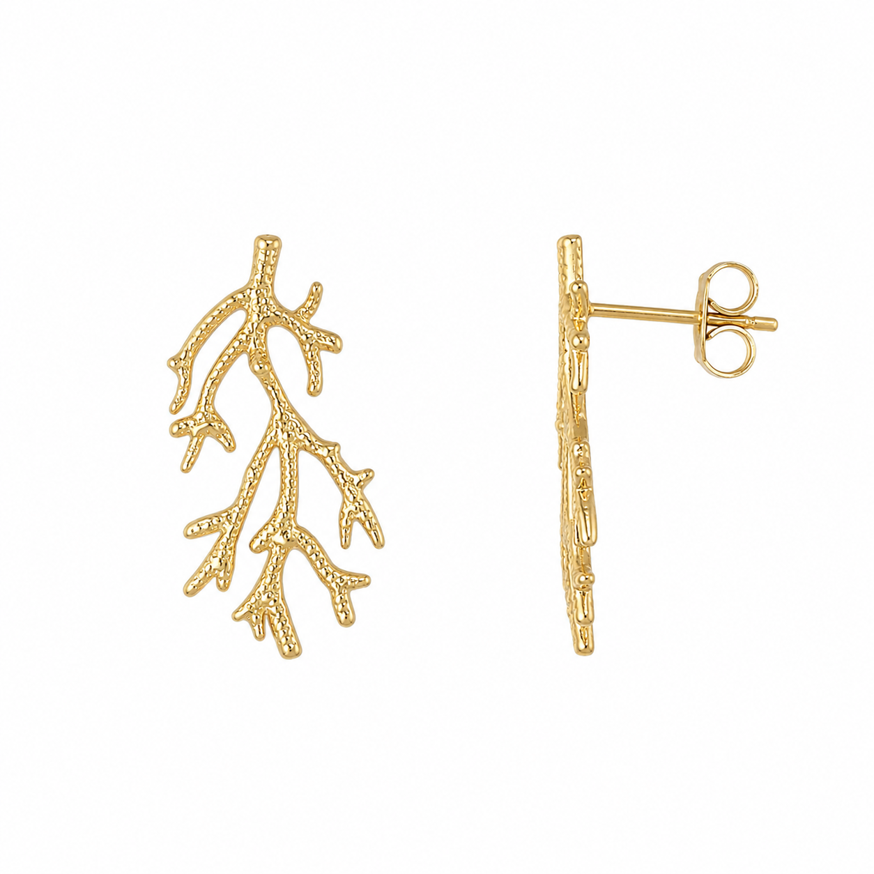 Pendientes Coral acero dorado lateral