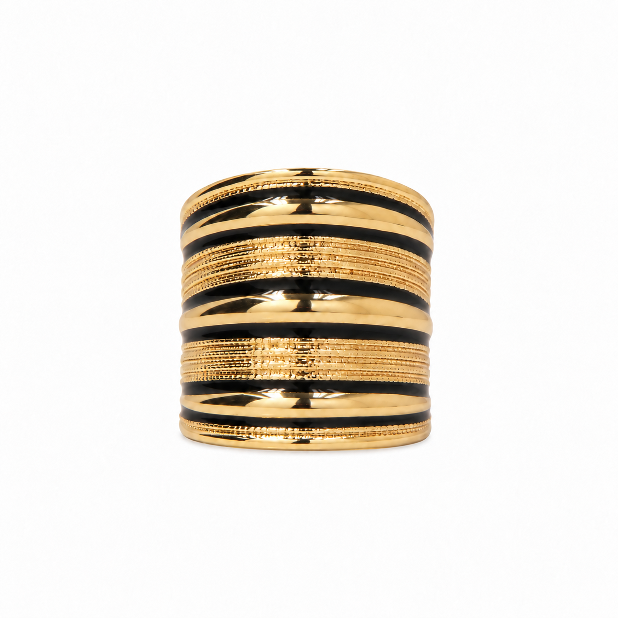 Anillo Estrato dorado ajustable con bandas lisas y texturizadas, vista frontal