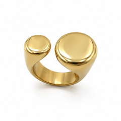 Anillo Norsu dorado con dos discos circulares de distinto tamaño
