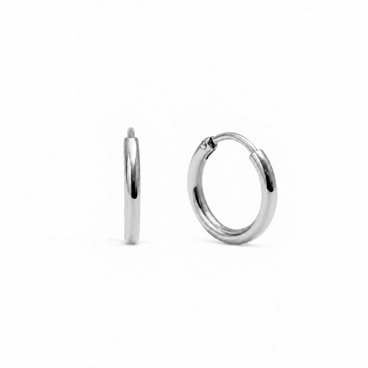 Pendientes Basic 10 plateados, pareja de aros lisos de 10 mm