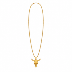 Collar Búfalo XL dorado de acero 316L con cadena completa de 60 cm sobre fondo blanco