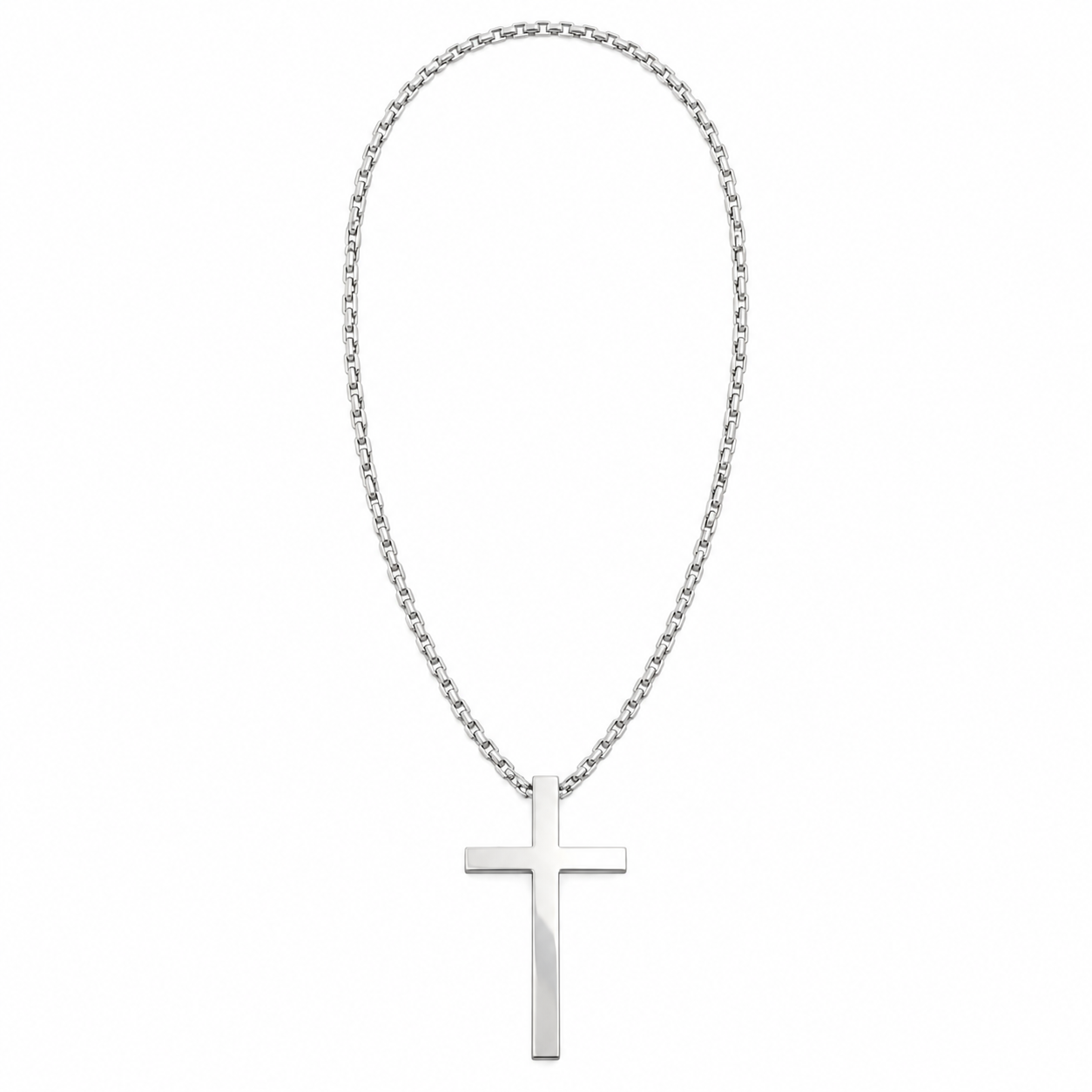 Collar Creed de acero plateado, cruz lisa y cadena de 60 cm