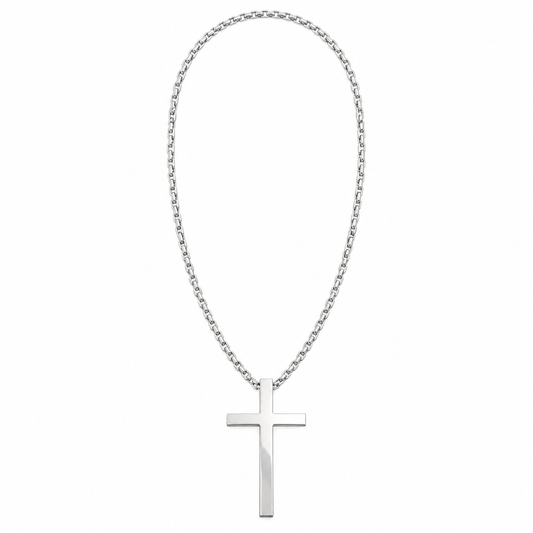 Collar Creed de acero plateado, cruz lisa y cadena de 60 cm