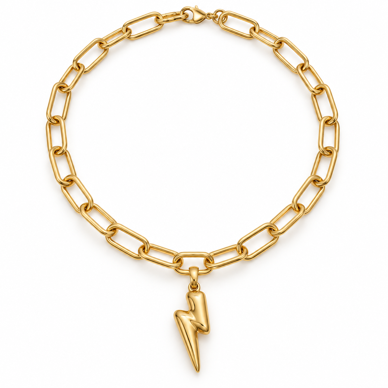 Collar Fulmen dorado de acero inoxidable con eslabones alargados y colgante de rayo