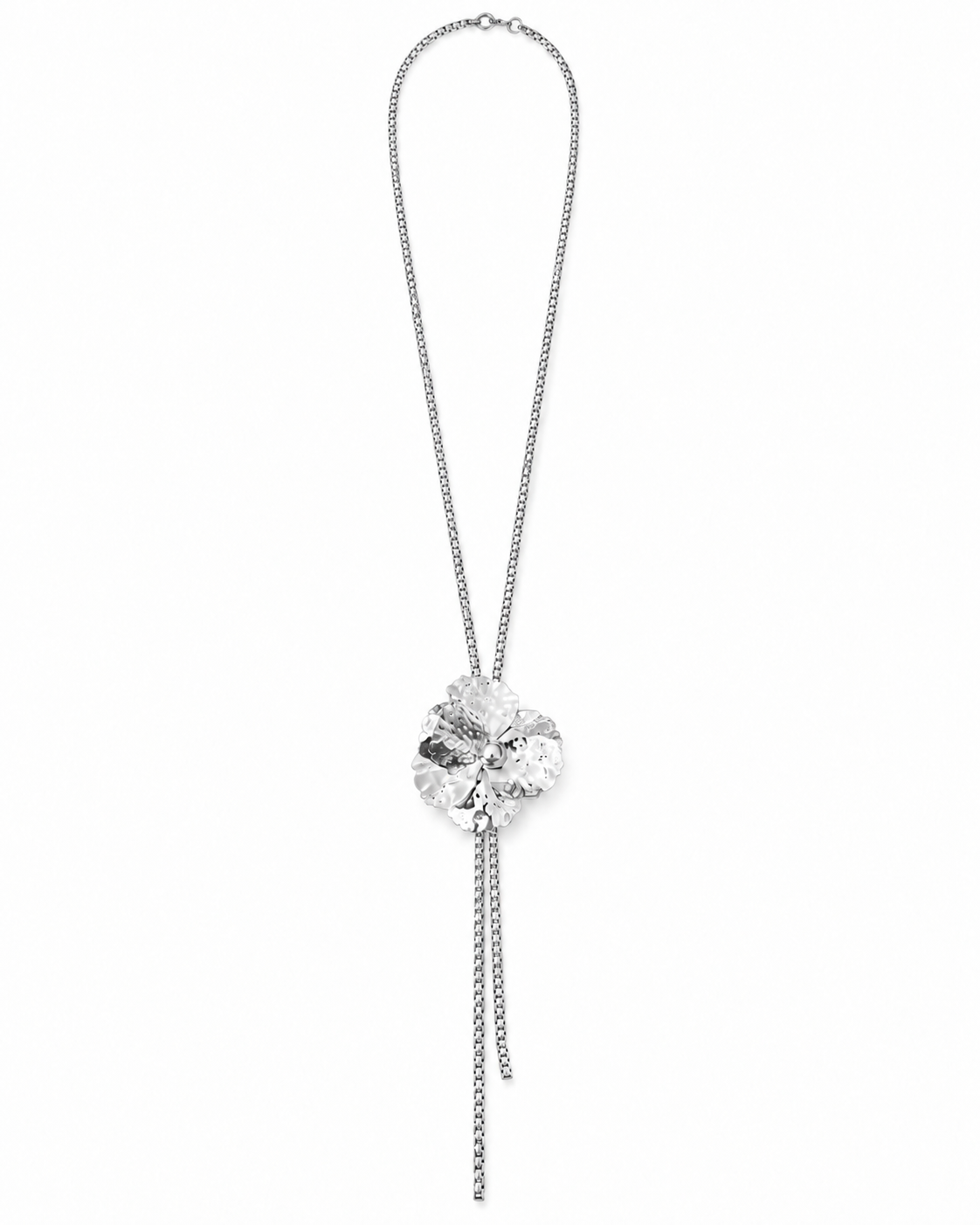Collar Night Bloom plateado de 80 cm en acero 316L sobre fondo blanco