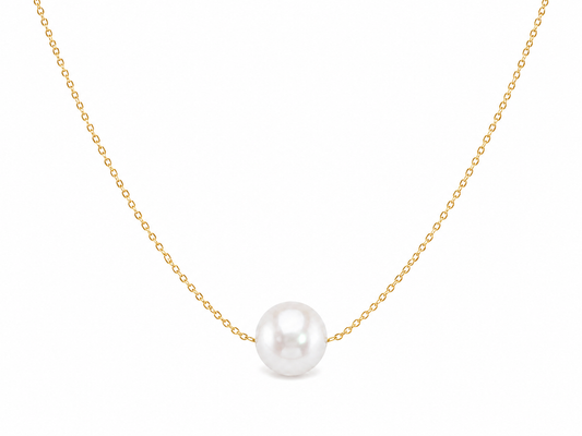 Collar Perla dorado de acero 316L sobre fondo blanco