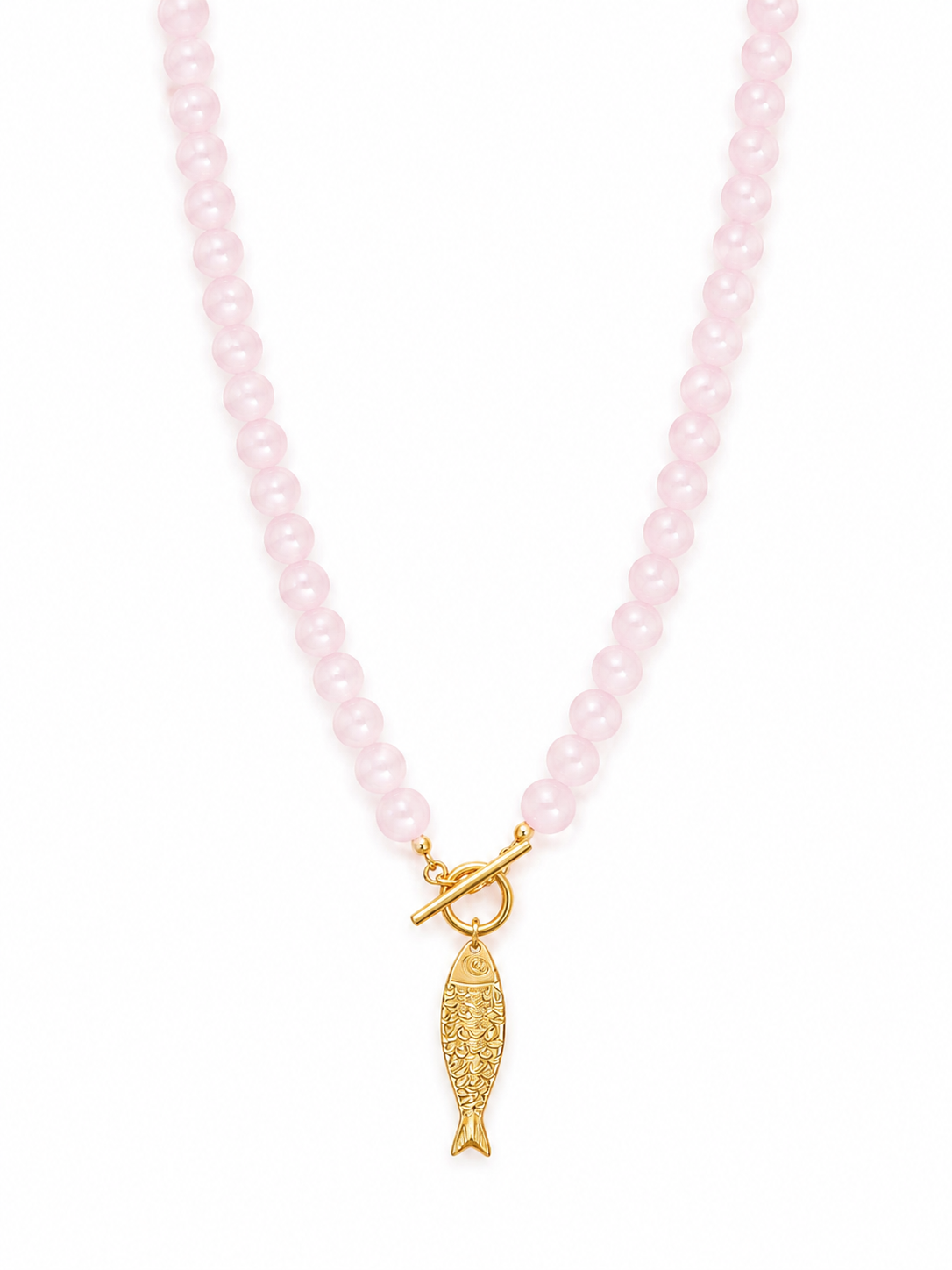 Collar Sardine Crush con piedras rosa claro y colgante de pez dorado