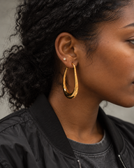 Pendiente Swerve dorado en modelo con bomber negra