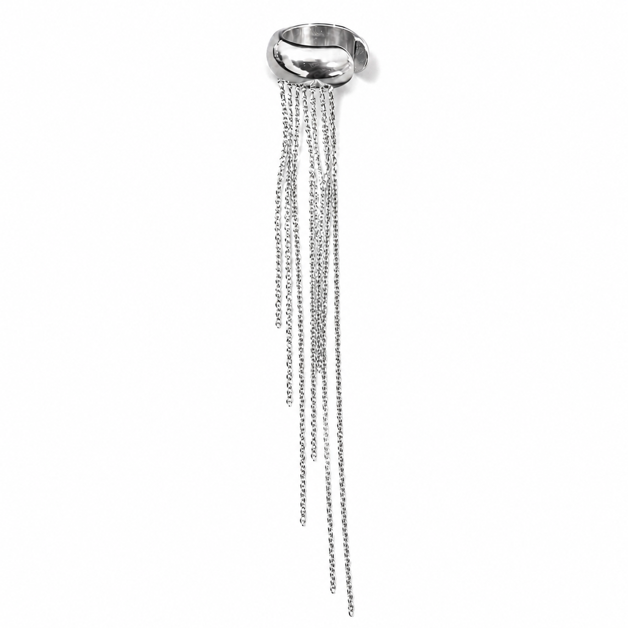 Ear cuff Silver Rain plateado de acero 316L con cadenas