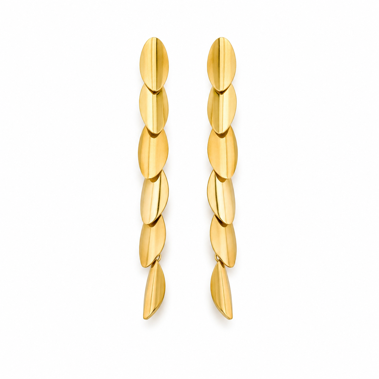 Pendientes Golden Leaves dorados de acero 316L, largo 7 cm