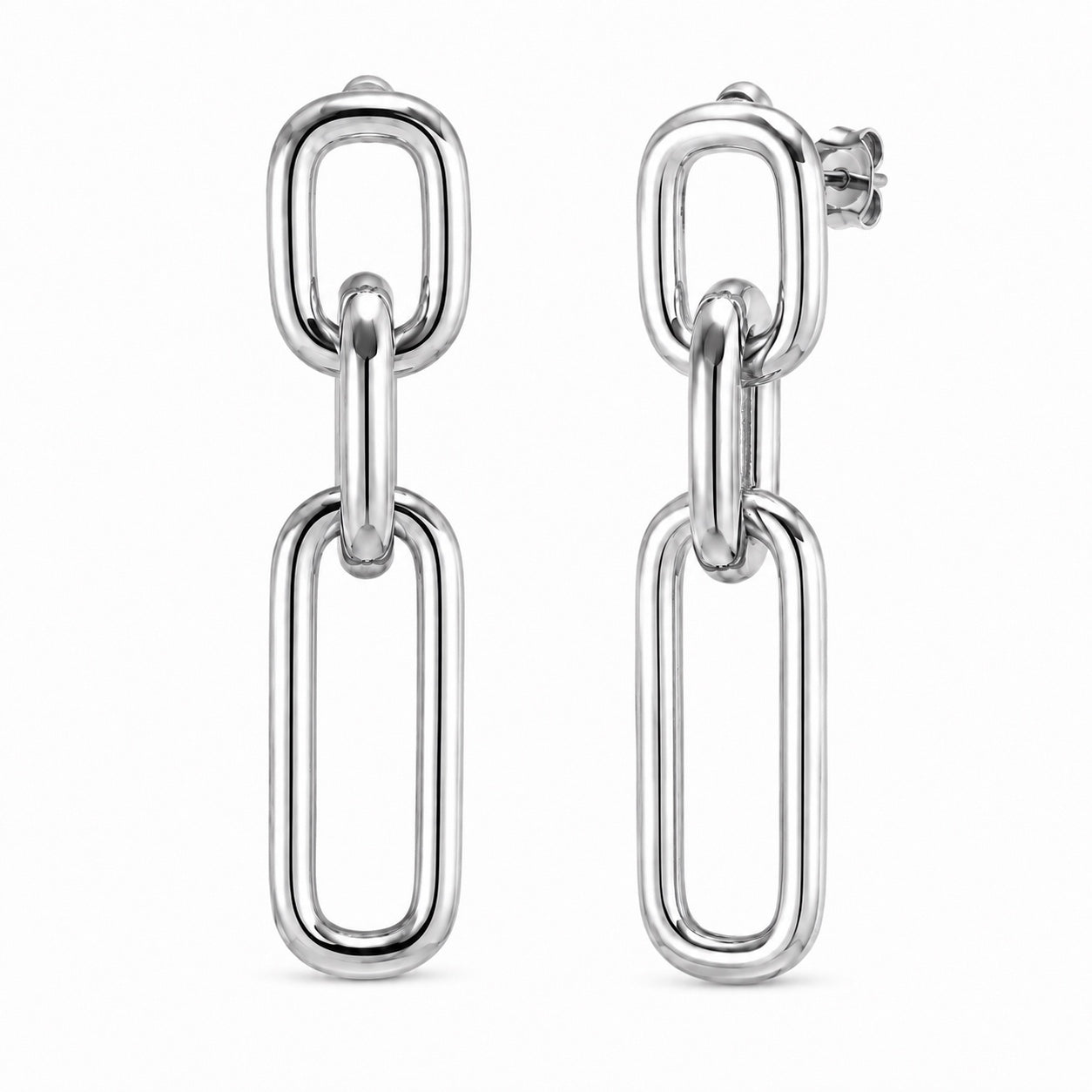 Pendientes Tensión plateados de acero inoxidable 316L con tres eslabones