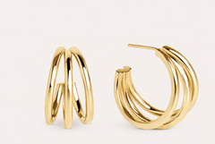 Pendientes Triple Flow dorados, pareja de tres aros unidos