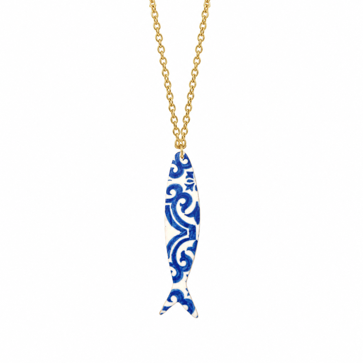 Collar con pez azul y blanco