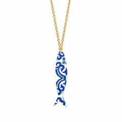 Collar con pez azul y blanco