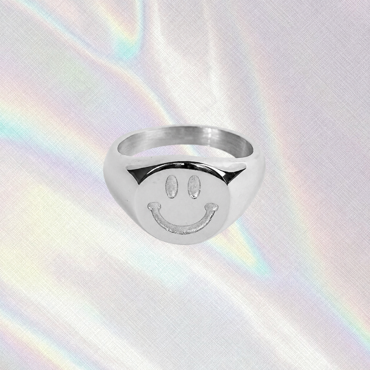 Anillo Smiley plateado de acero 316L