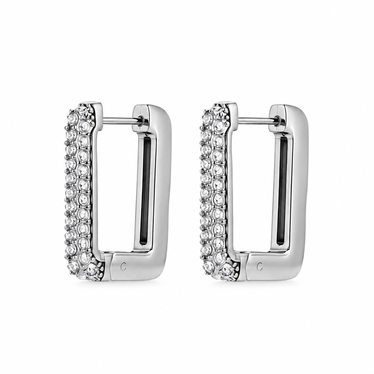 Aros Basic Pavé plateados de acero y circonitas, 2,5 cm, cierre click