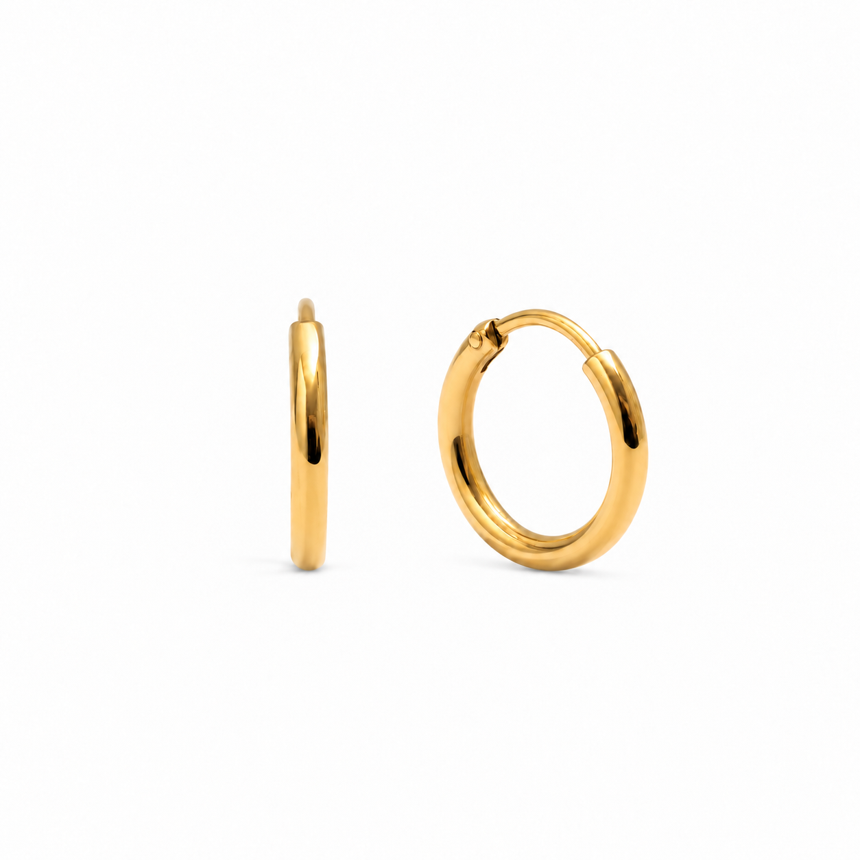 Pendientes Basic 10 dorados, pareja de aros lisos de 10 mm