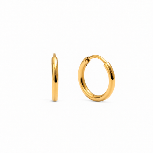 Pendientes Basic 10 dorados, pareja de aros lisos de 10 mm