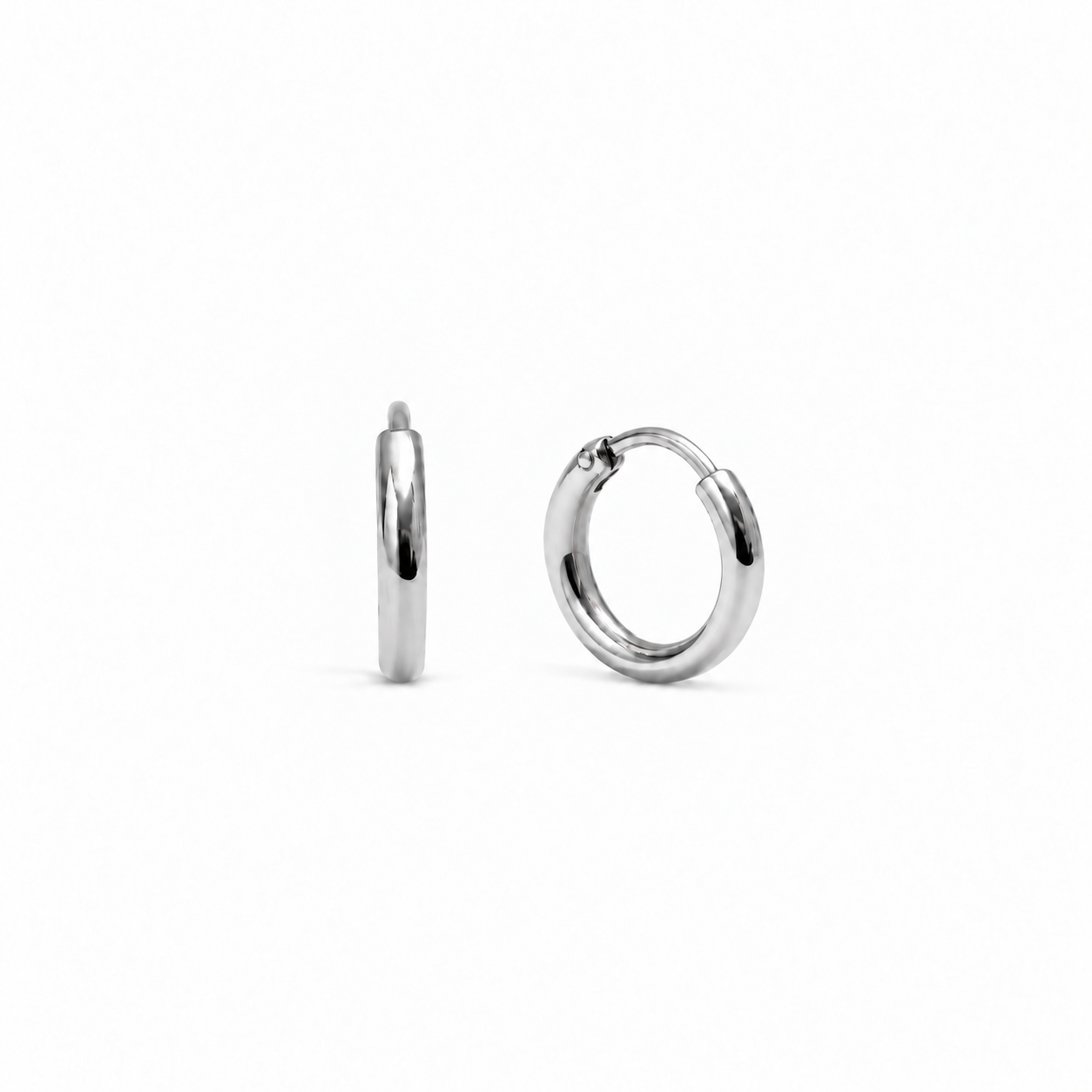 Pendientes Basic 8 plateados, pareja de aros lisos de 8 mm