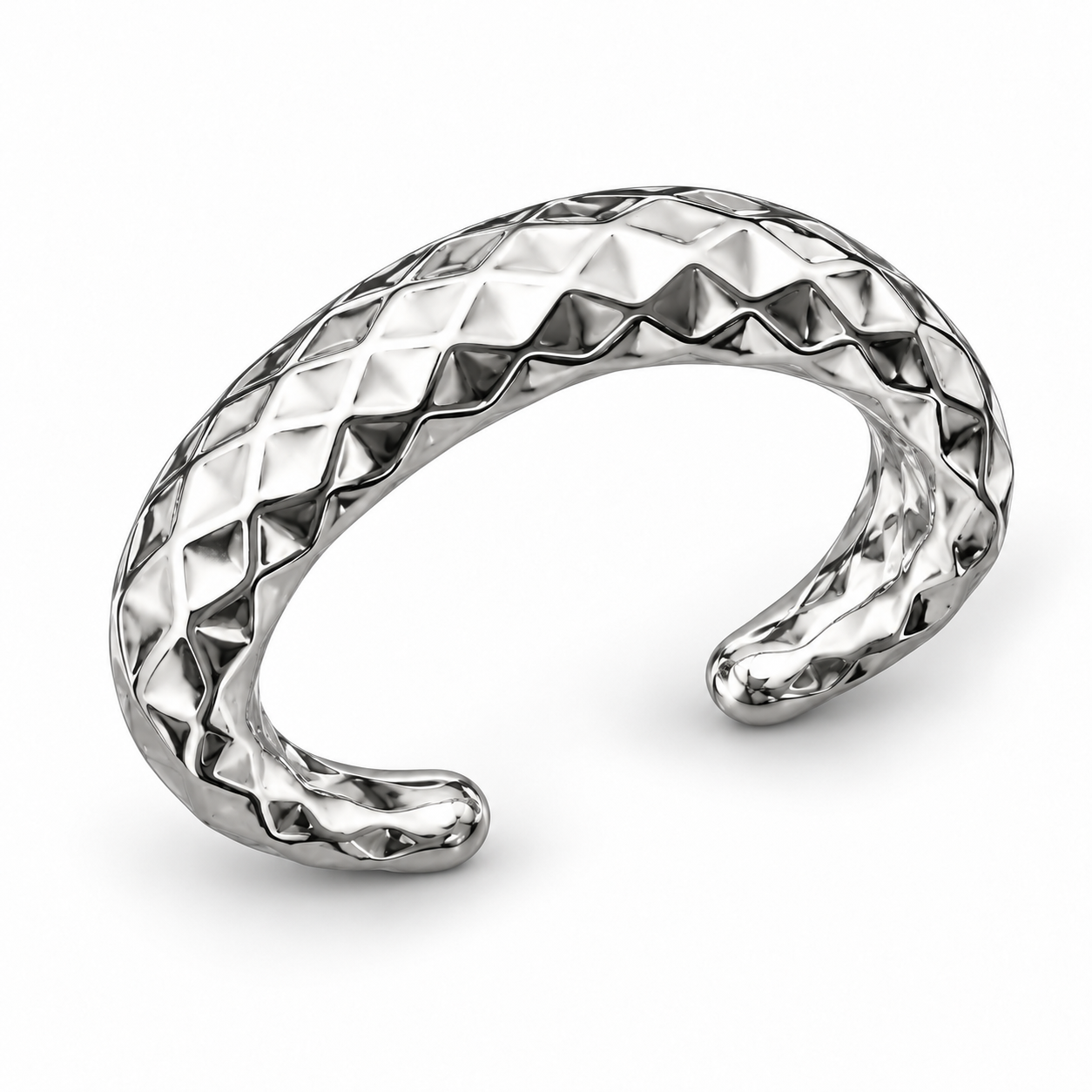 Brazalete Rift abierto con relieve geométrico, vista en perspectiva