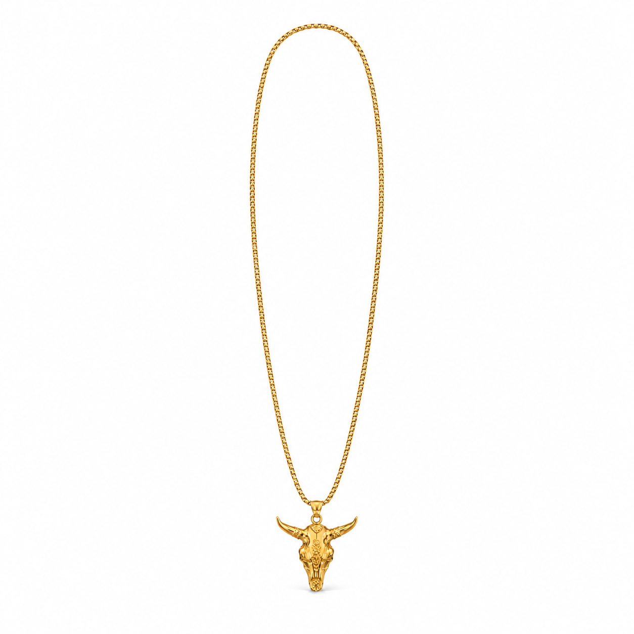 Collar Búfalo XL dorado de acero 316L con cadena completa de 60 cm sobre fondo blanco