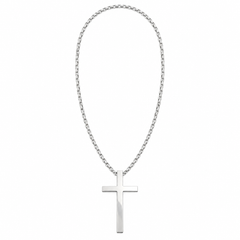 Collar Creed de acero plateado, cruz lisa y cadena de 60 cm