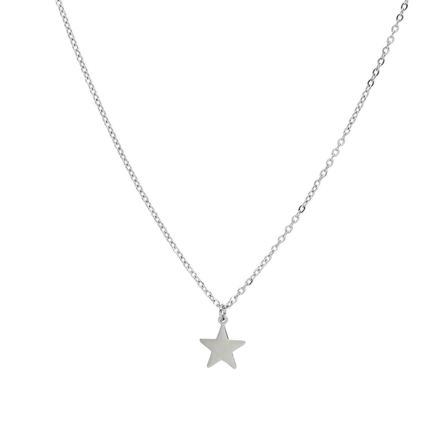 Collar Estelar plateado con cadena fina de 45 cm y estrella de cinco puntas