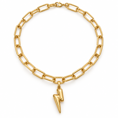 Collar Fulmen dorado de acero inoxidable con eslabones alargados y colgante de rayo