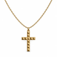 Collar Heresy de acero dorado con cruz de tachuelas y cadena de 50 cm
