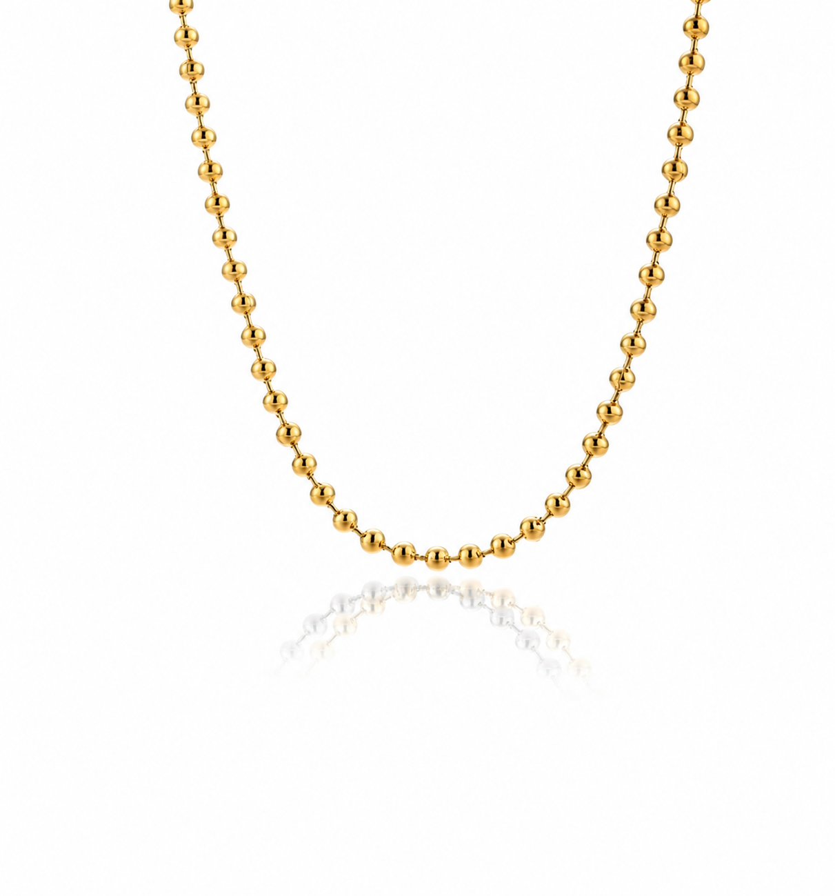 Collar Orbit dorado de bolitas sobre fondo blanco sin bordes laterales