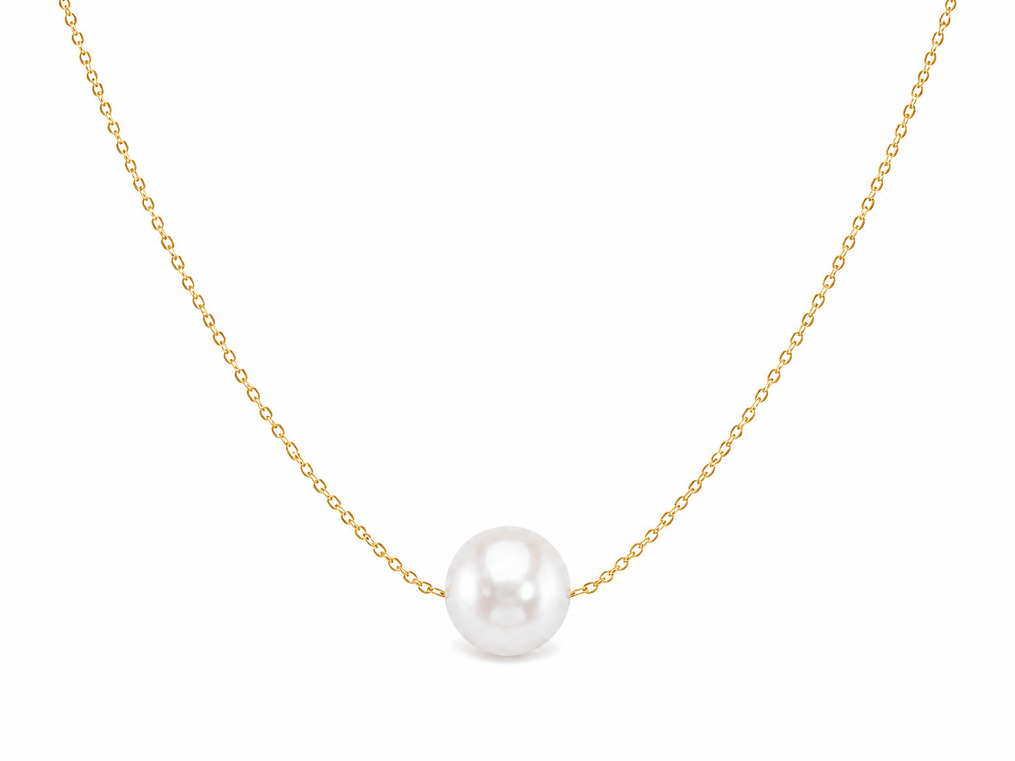 Collar Perla dorado de acero 316L sobre fondo blanco