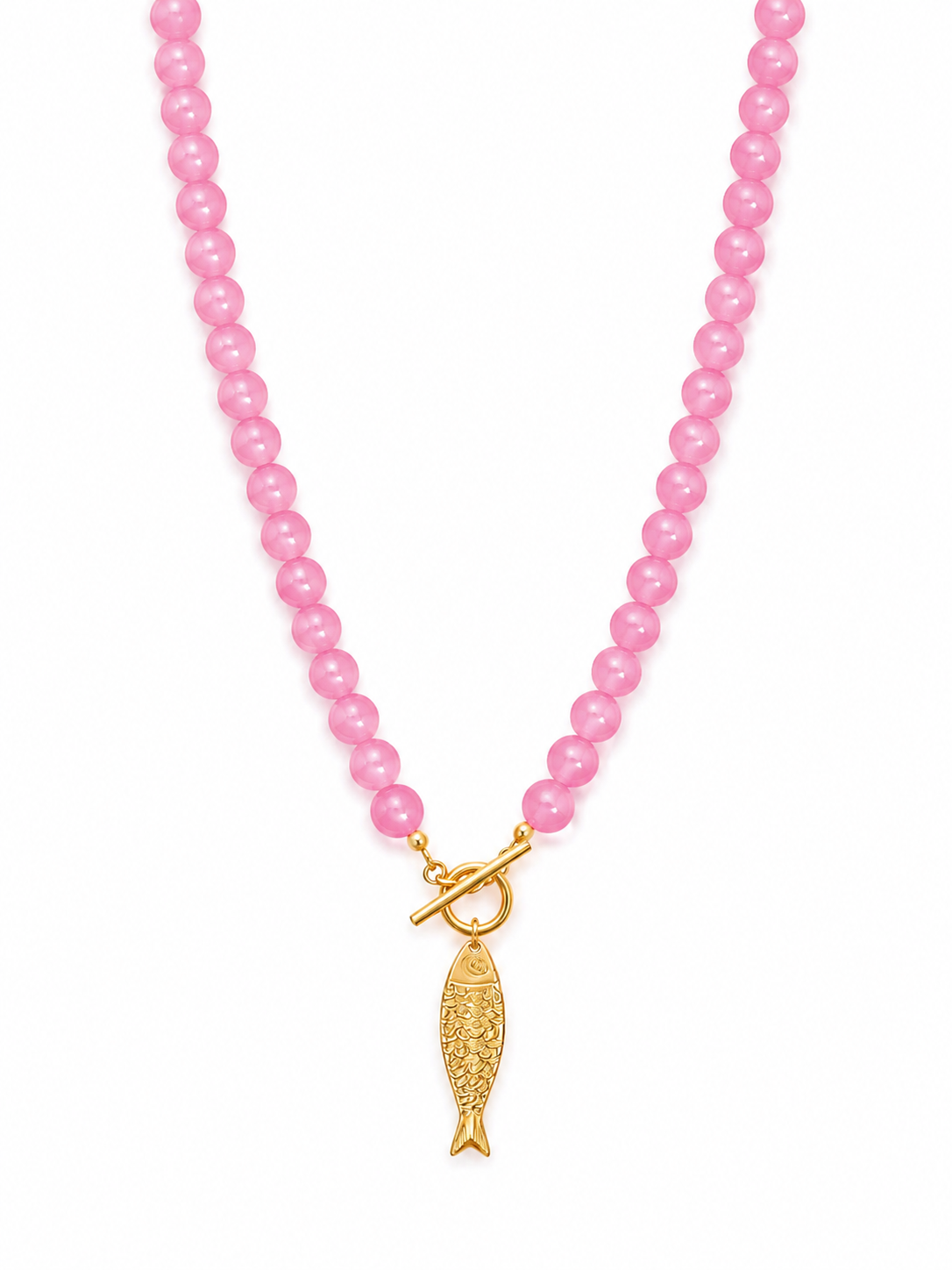 Collar Sardine Crush con piedras rosa intenso y colgante de pez dorado