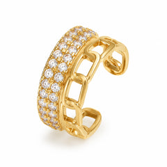 Ear cuff Chain Clash dorado de acero inoxidable 316L con eslabones y circonitas