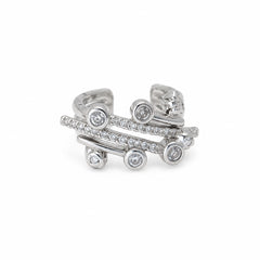 Ear cuff Frequency plateado de acero 316L con barras y cristales