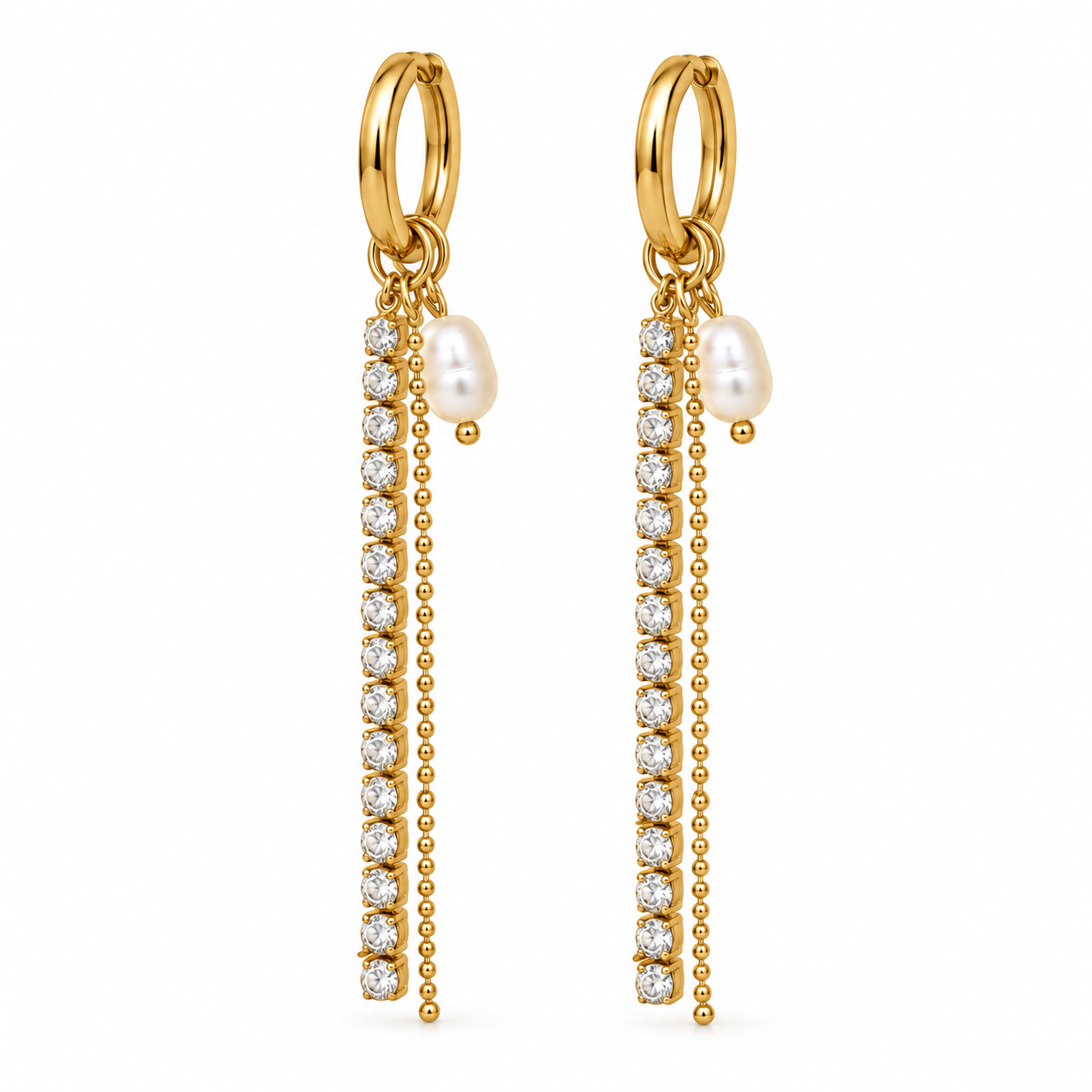 Par de pendientes Afterparty dorados de acero con cadenas extraíbles y detalle blanco