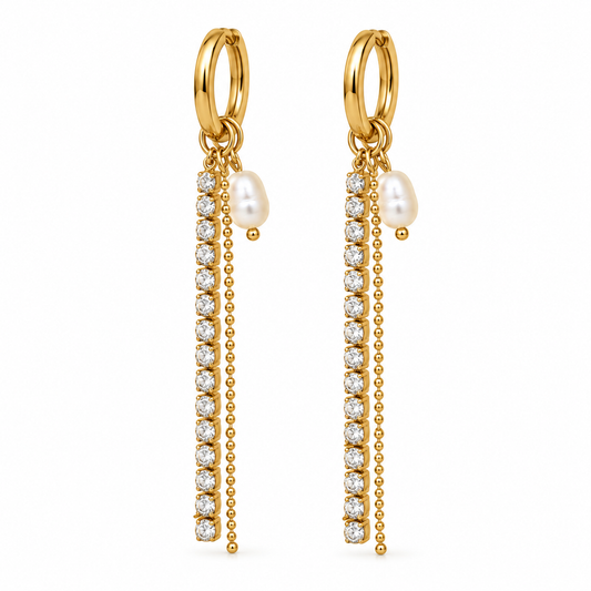 Par de pendientes Afterparty dorados de acero con cadenas extraíbles y detalle blanco
