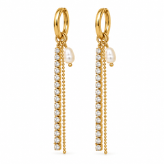 Par de pendientes Afterparty dorados de acero con cadenas extraíbles y detalle blanco